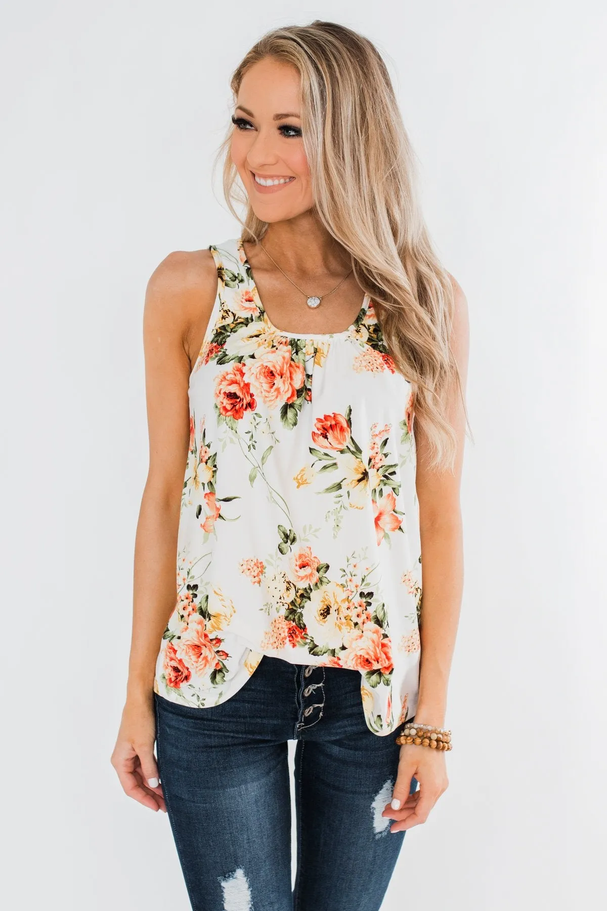 Lead Me To You Floral Tank Top- Ivory