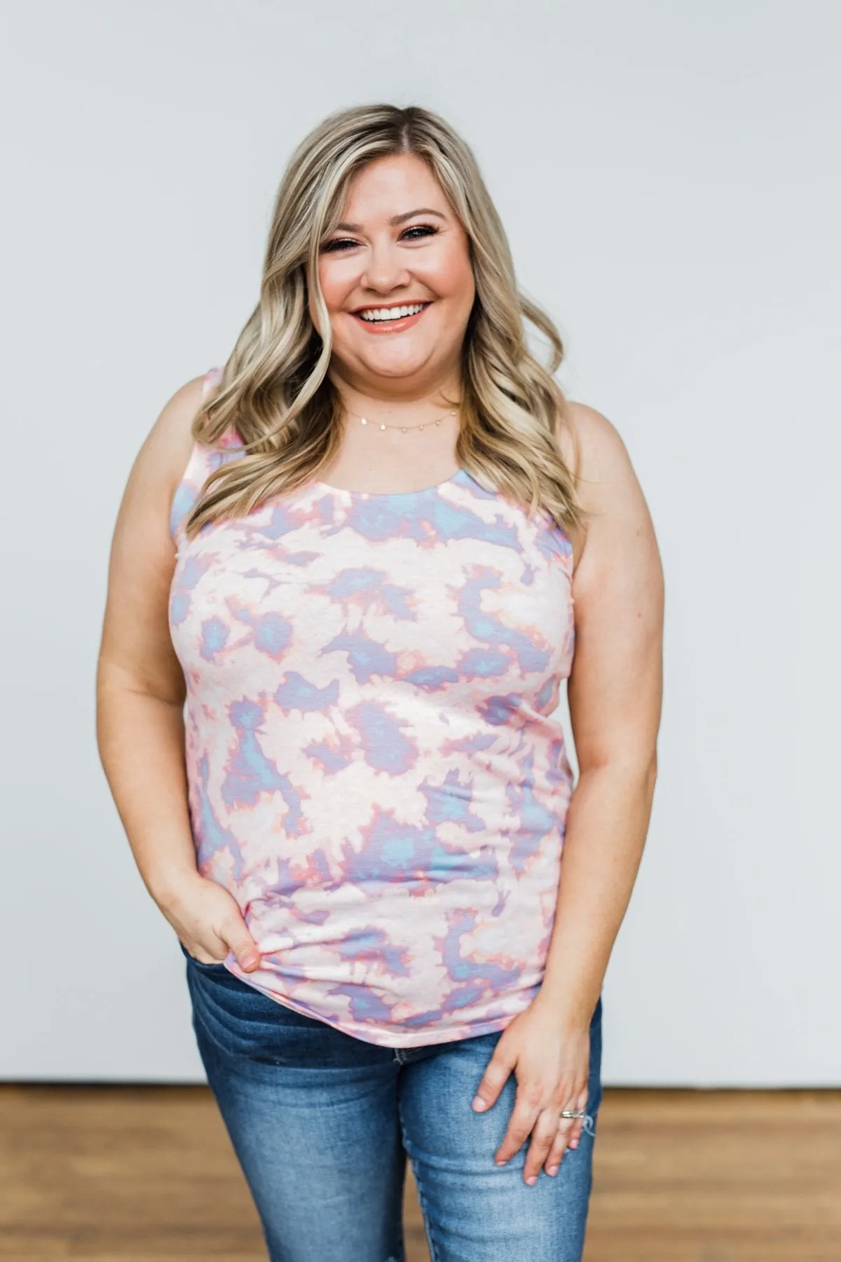 Let Your Smile Shine Tie Dye Tank Top- Pink