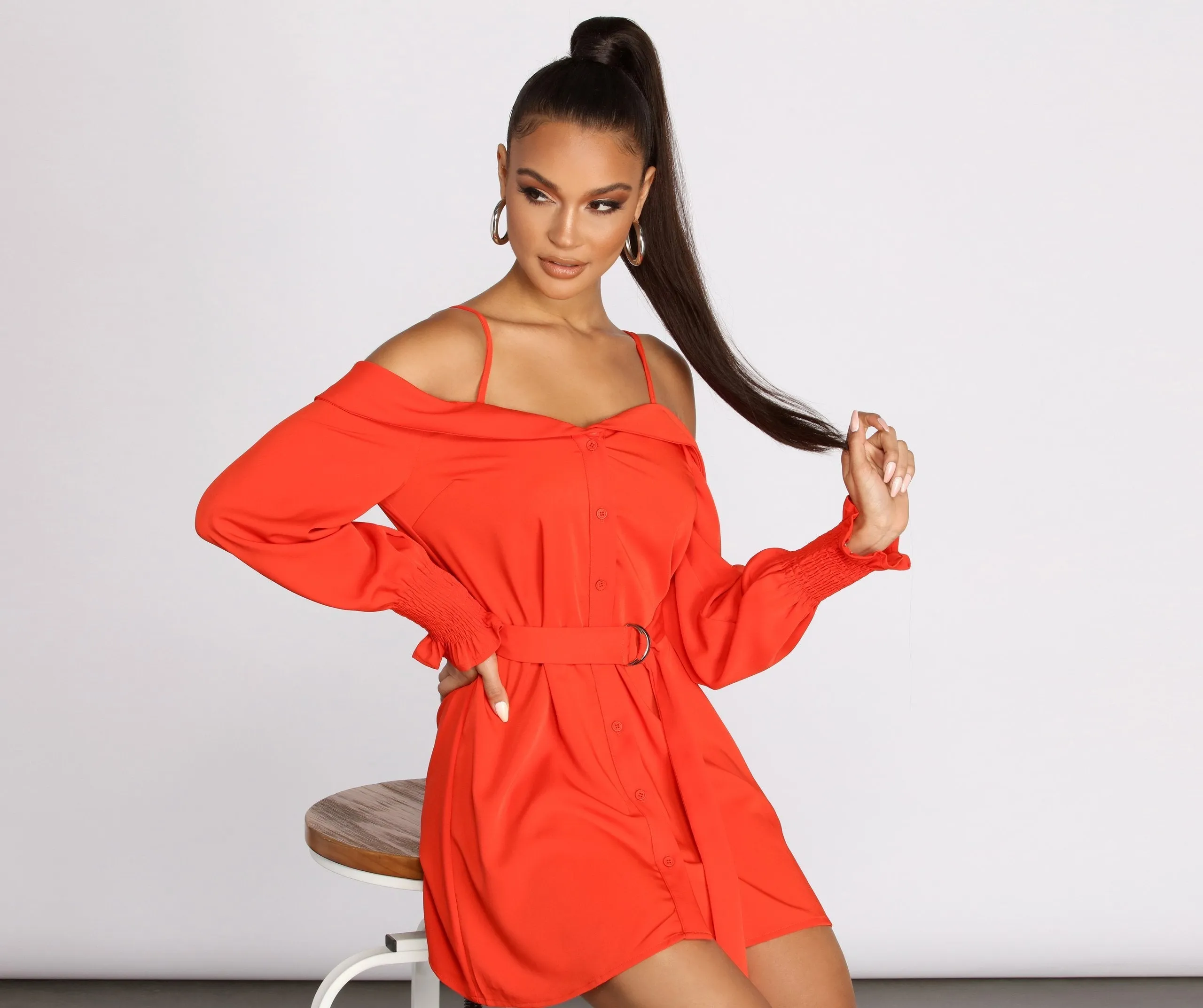 Light And Fresh Cold Graceful Shoulder Button Up Tunic