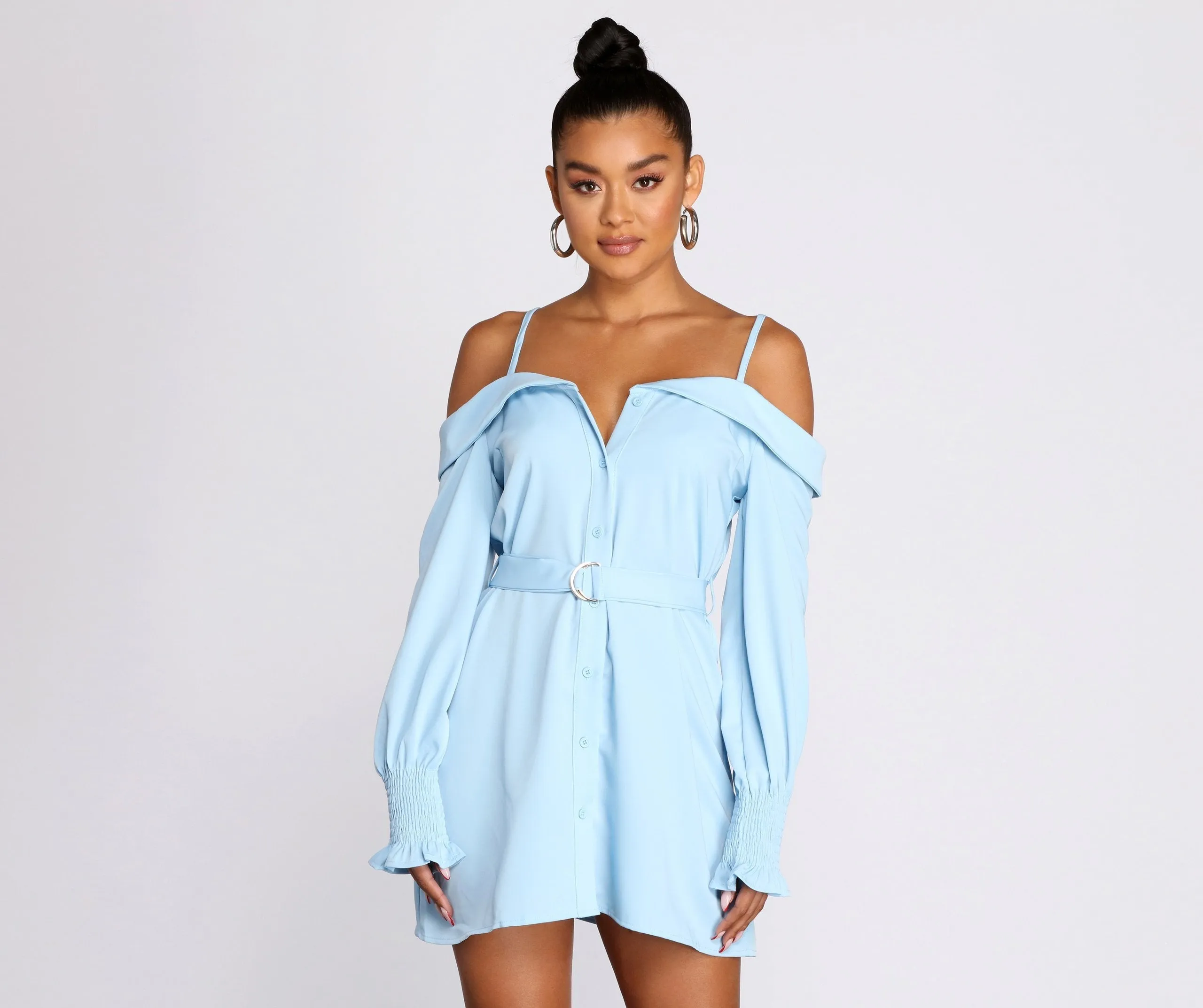 Light And Fresh Cold Graceful Shoulder Button Up Tunic