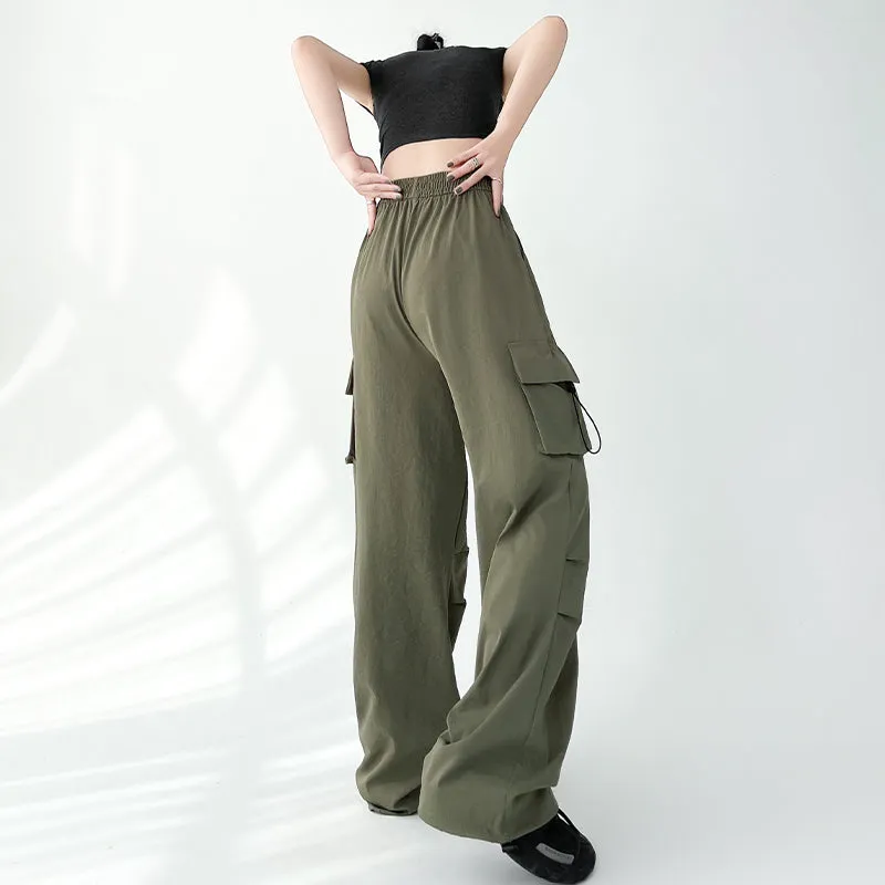 Lightweight and Solid Drawstring Waist Cargo Pants for Women