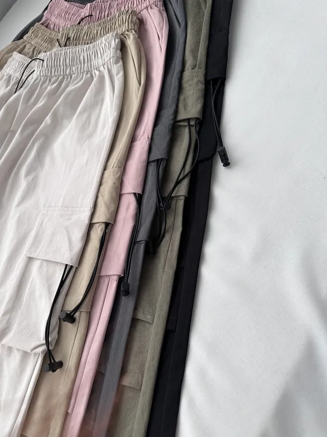 Lightweight and Solid Drawstring Waist Cargo Pants for Women