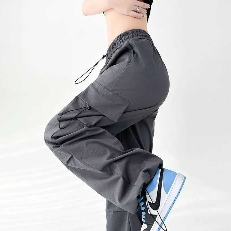 Lightweight and Solid Drawstring Waist Cargo Pants for Women