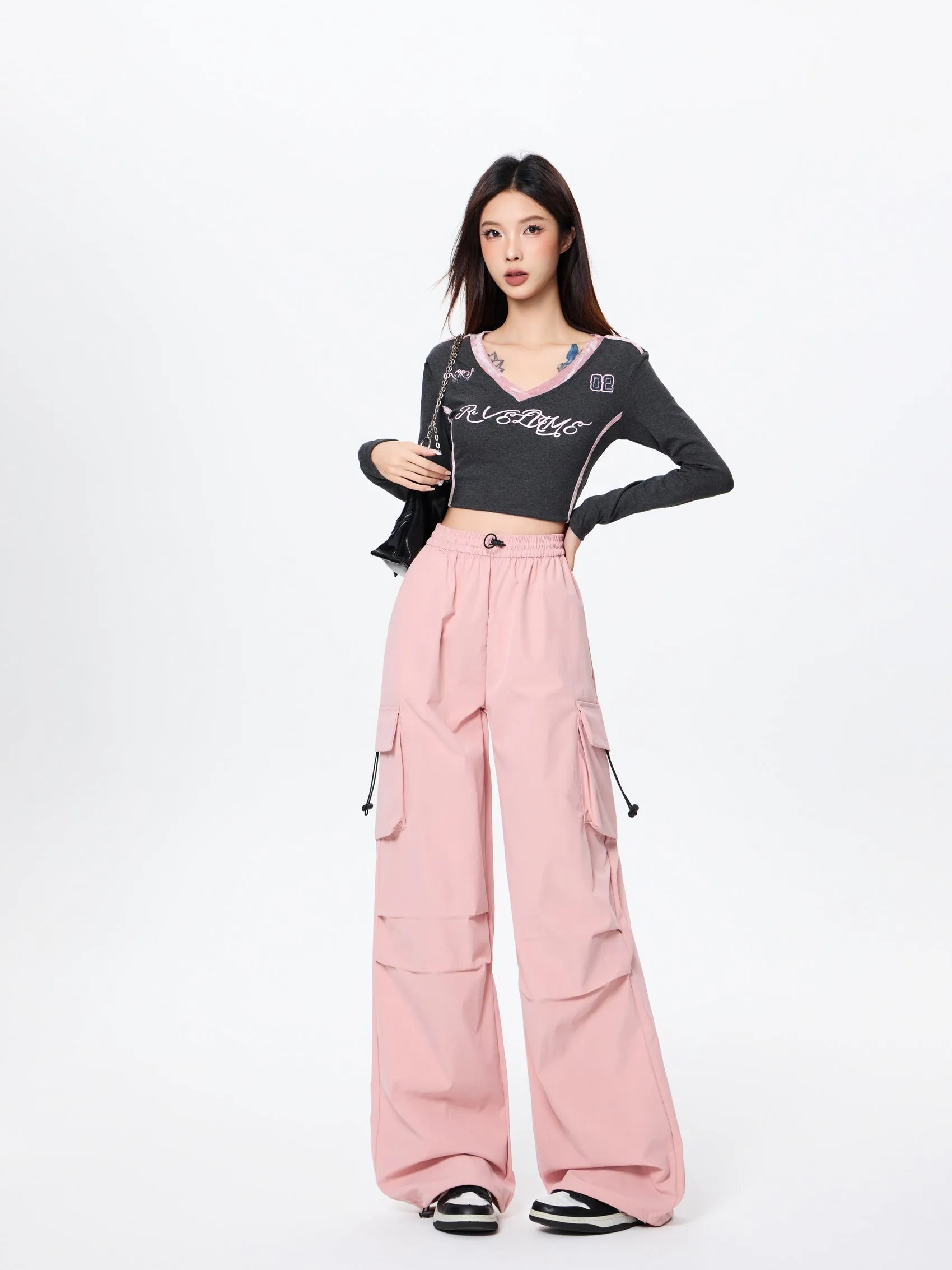 Lightweight and Solid Drawstring Waist Cargo Pants for Women