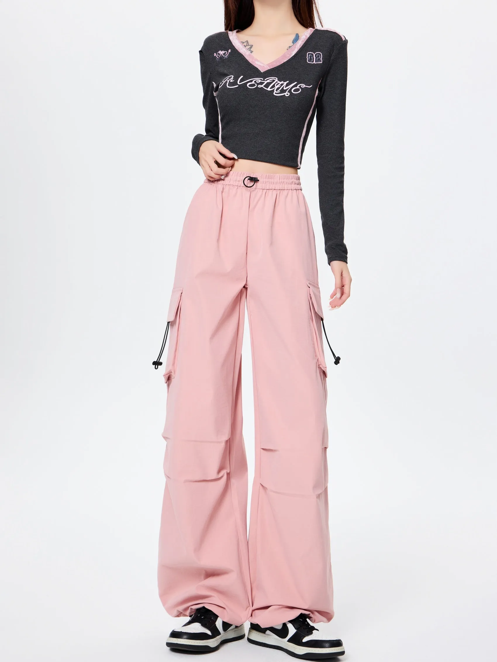 Lightweight and Solid Drawstring Waist Cargo Pants for Women