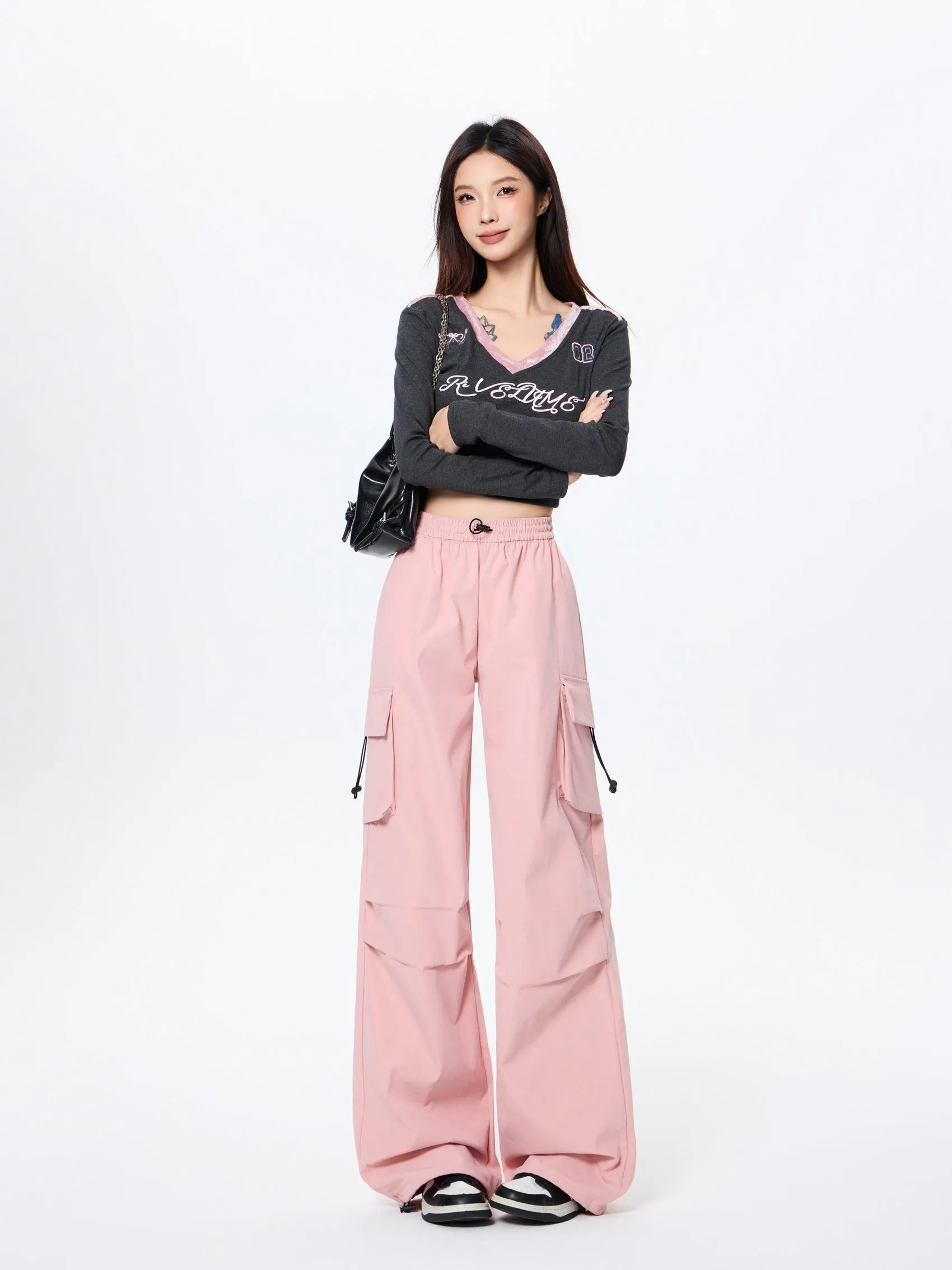 Lightweight and Solid Drawstring Waist Cargo Pants for Women