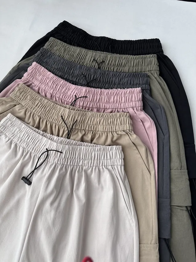 Lightweight and Solid Drawstring Waist Cargo Pants for Women
