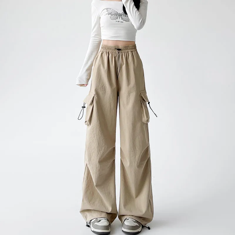 Lightweight and Solid Drawstring Waist Cargo Pants for Women