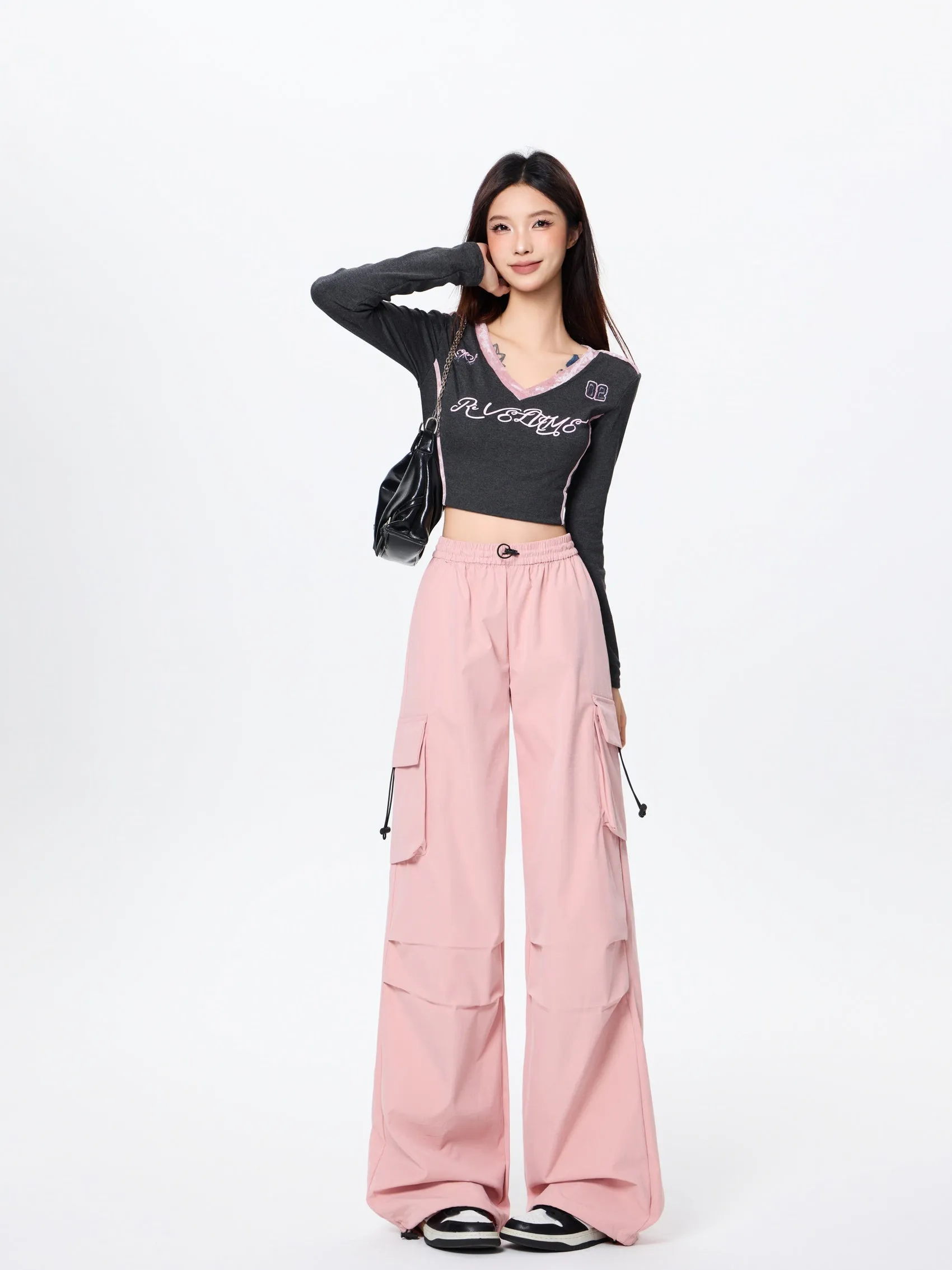 Lightweight and Solid Drawstring Waist Cargo Pants for Women