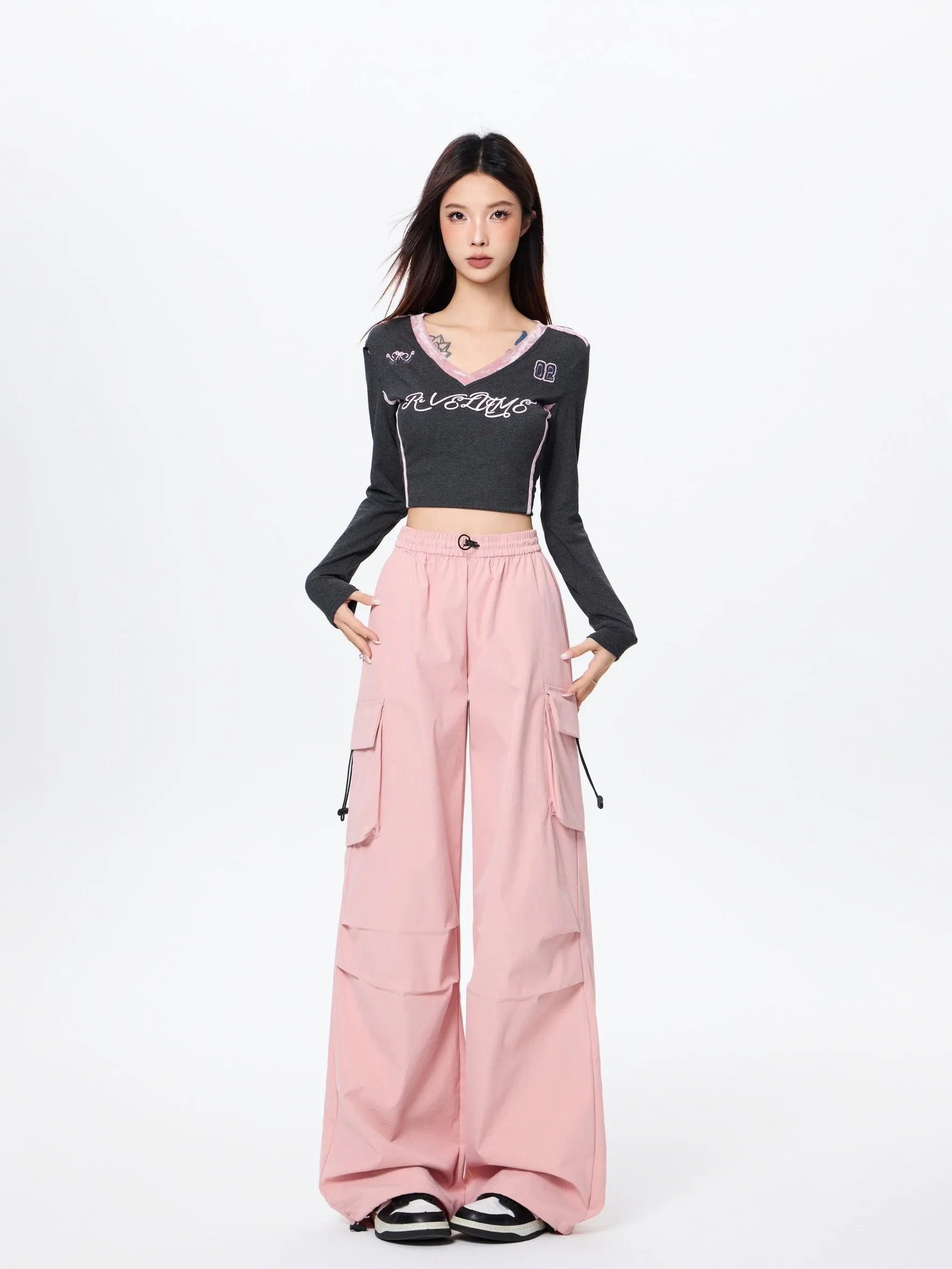Lightweight and Solid Drawstring Waist Cargo Pants for Women