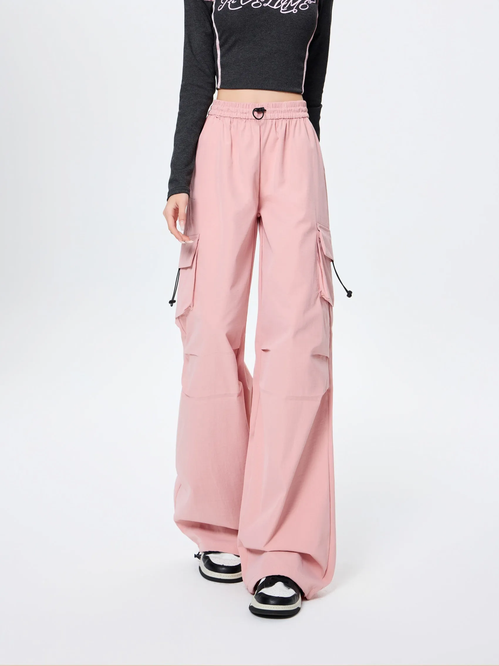 Lightweight and Solid Drawstring Waist Cargo Pants for Women