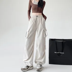 Lightweight and Solid Drawstring Waist Cargo Pants for Women
