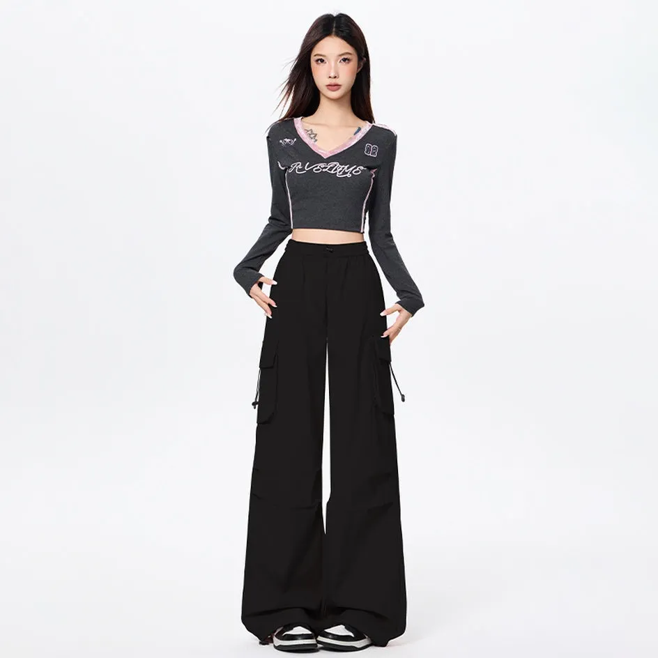 Lightweight and Solid Drawstring Waist Cargo Pants for Women
