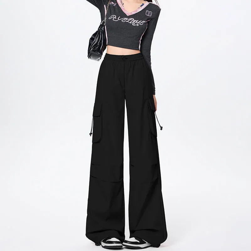 Lightweight and Solid Drawstring Waist Cargo Pants for Women
