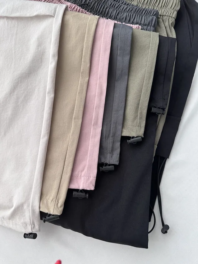 Lightweight and Solid Drawstring Waist Cargo Pants for Women