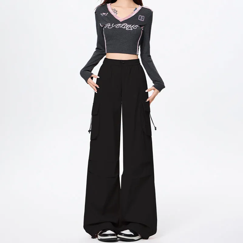 Lightweight and Solid Drawstring Waist Cargo Pants for Women