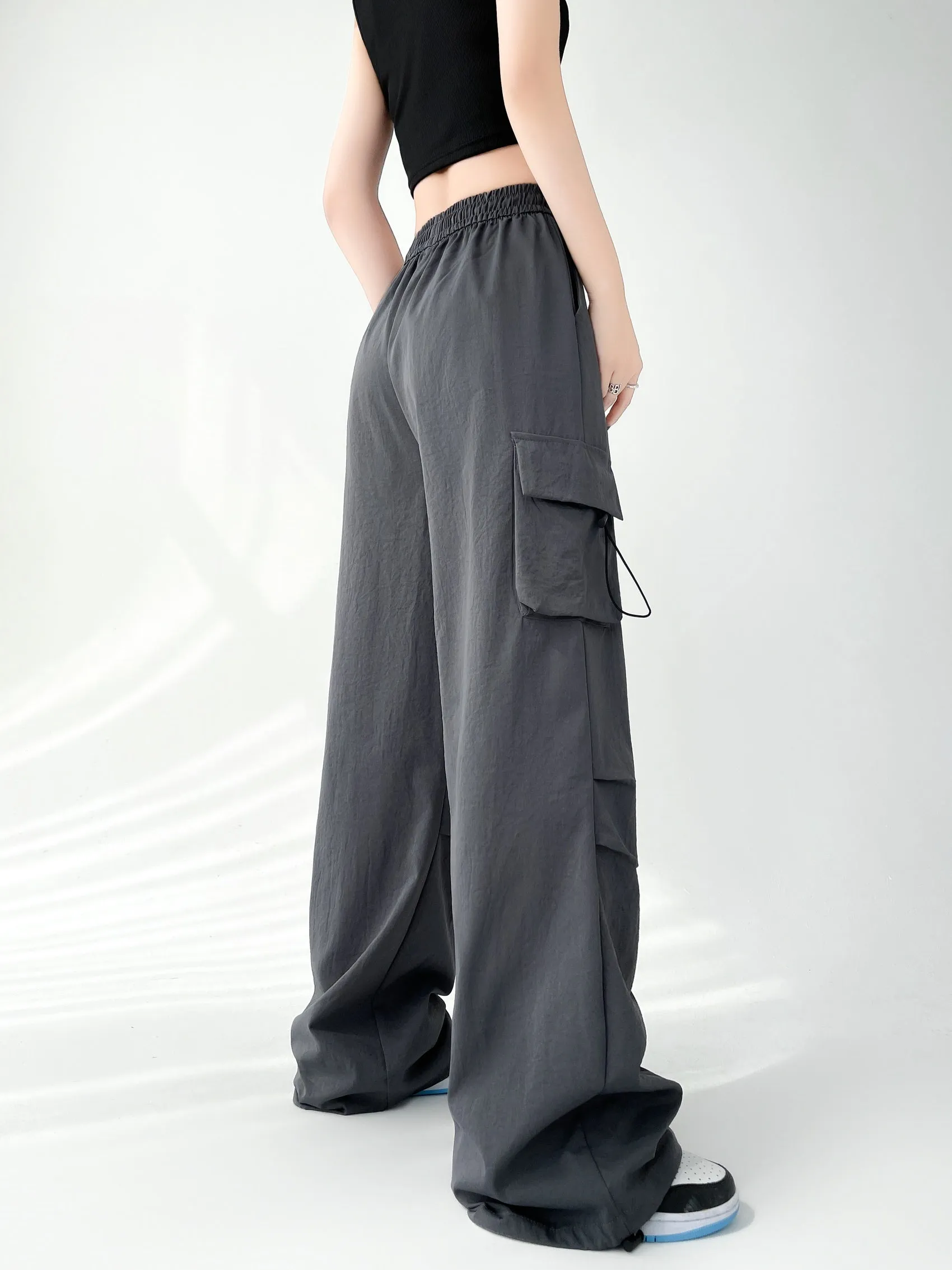 Lightweight and Solid Drawstring Waist Cargo Pants for Women