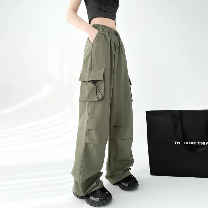 Lightweight and Solid Drawstring Waist Cargo Pants for Women