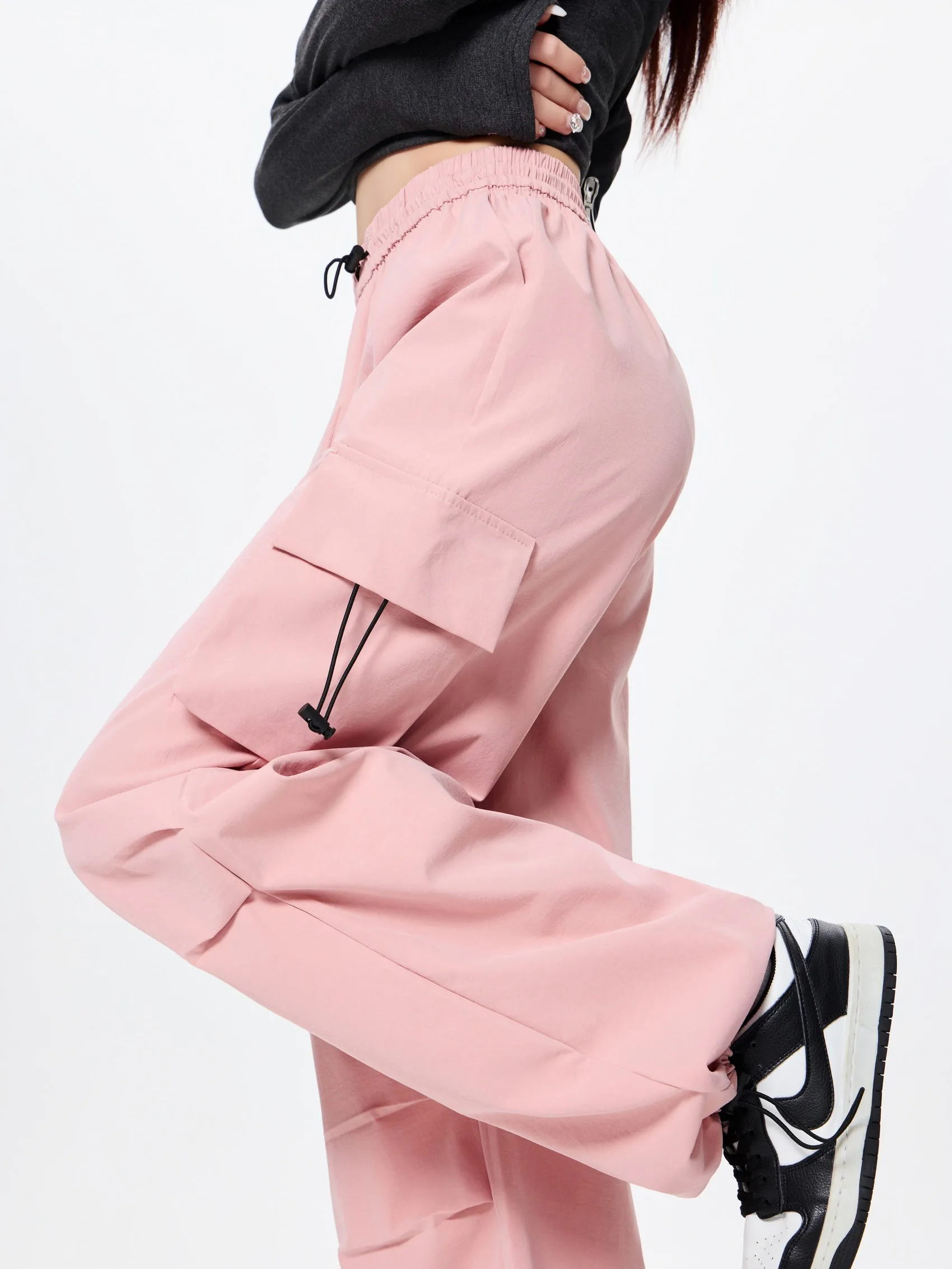 Lightweight and Solid Drawstring Waist Cargo Pants for Women