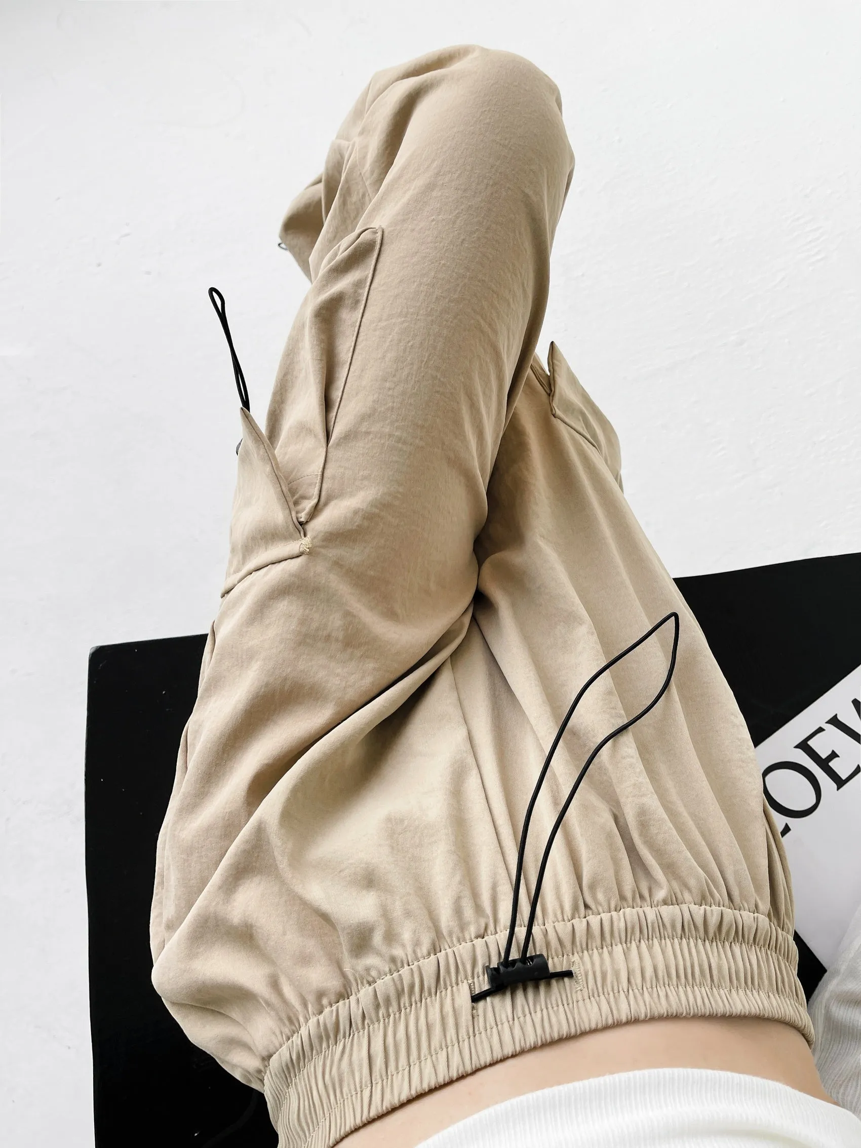 Lightweight and Solid Drawstring Waist Cargo Pants for Women