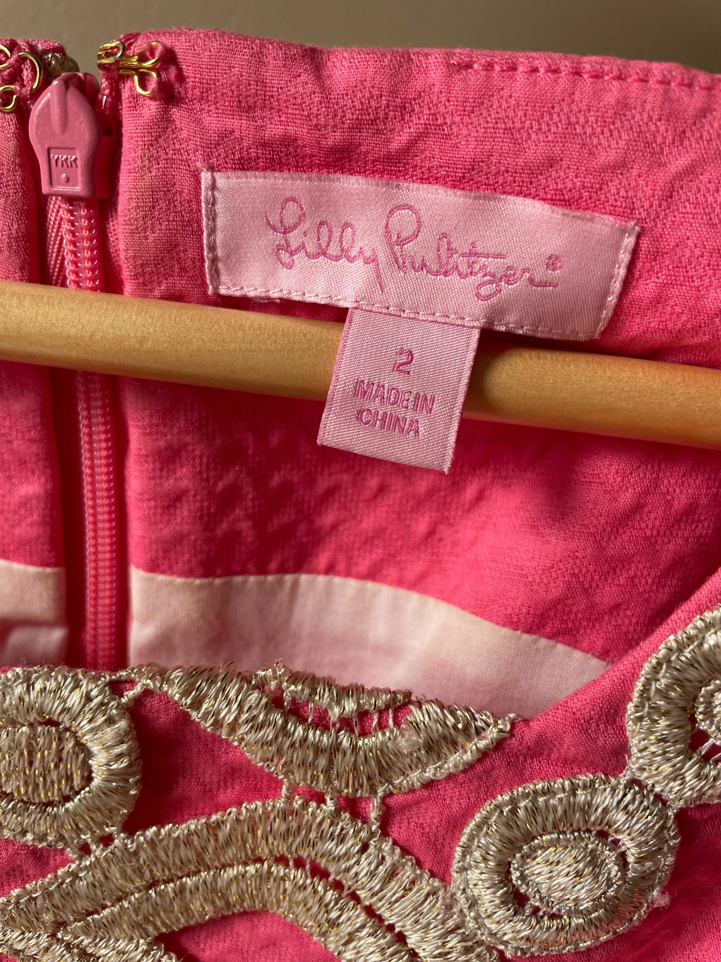 Lilly Pulitzer Pink Adelson Shift Gold Lace Size 2