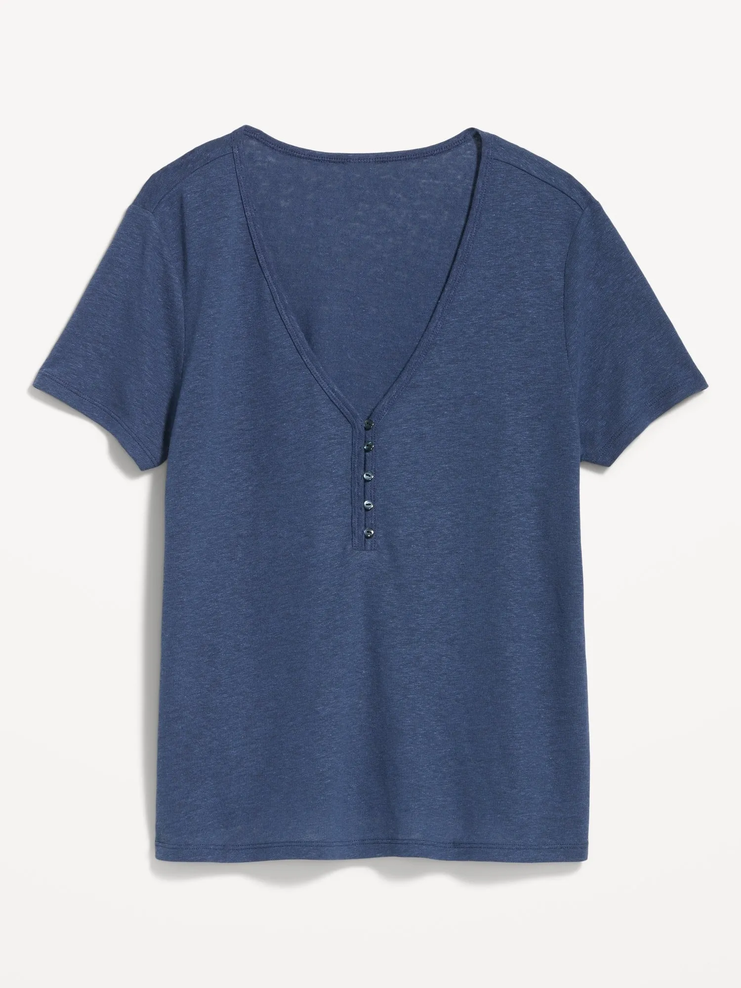 Linen-Blend V-Neck Henley T-Shirt for Women