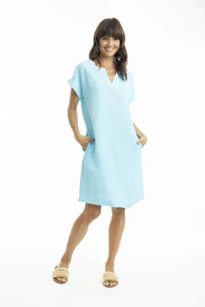 Linen Cap Slv Shift - Sky