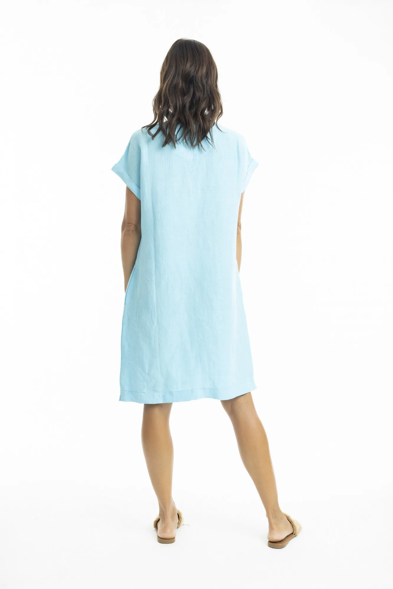 Linen Cap Slv Shift - Sky