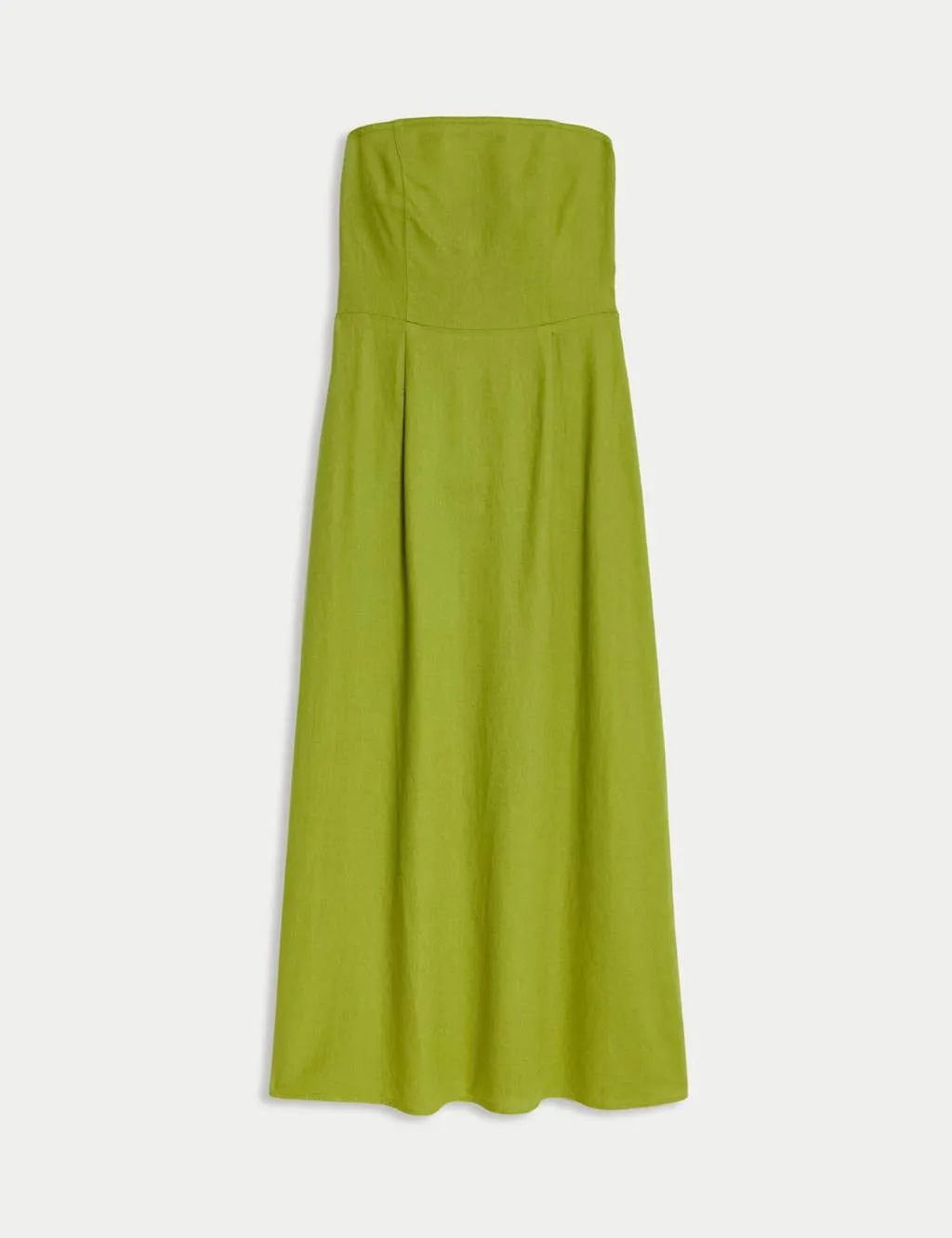 Linen Rich Bandeau Pleat Detail Midaxi Shift Dress