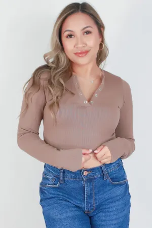 LONG SLEEVE RIBBED HENLEY TOP
