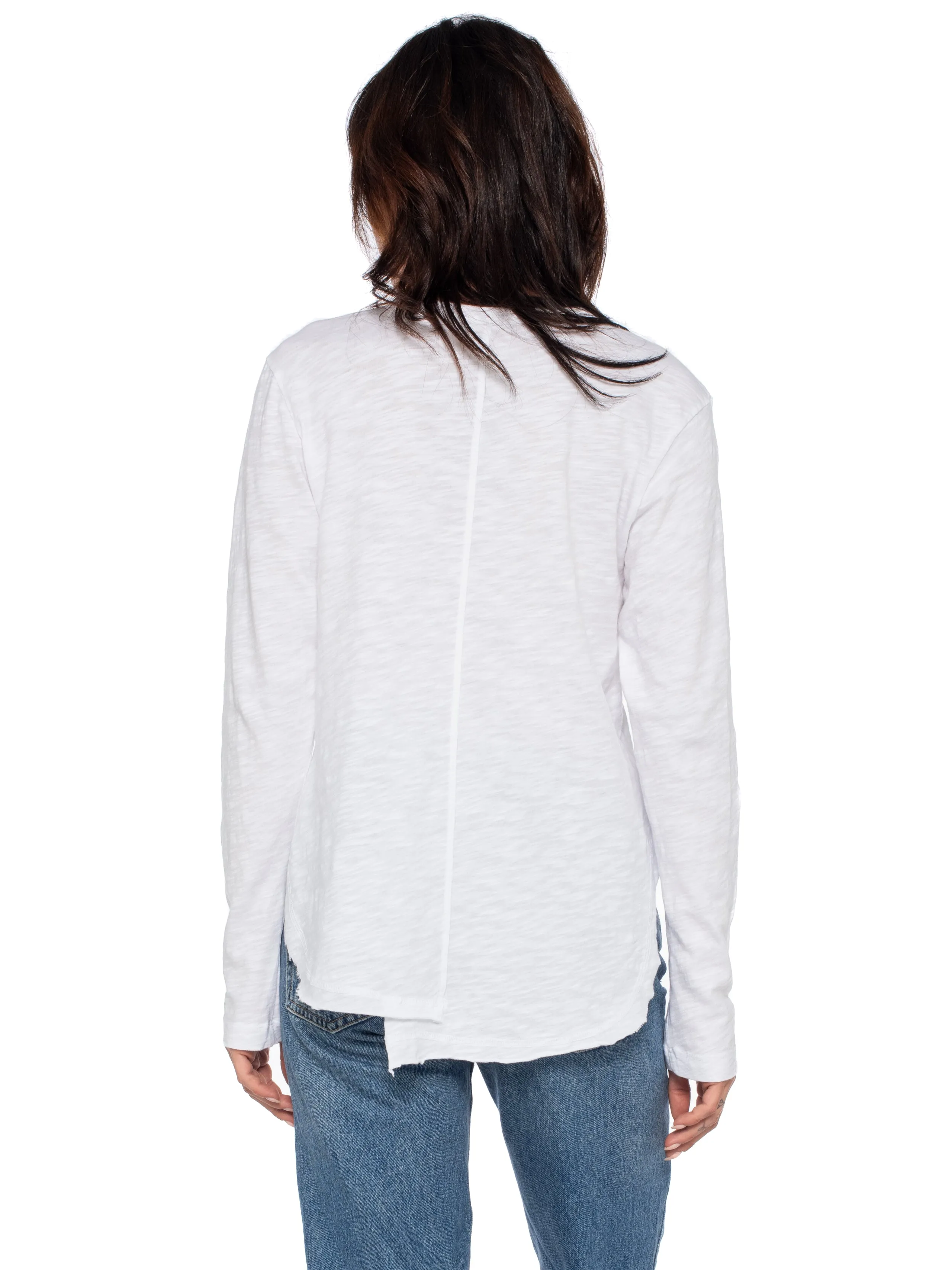 Long Sleeve Shrunken Henley W/ Shifted Hem