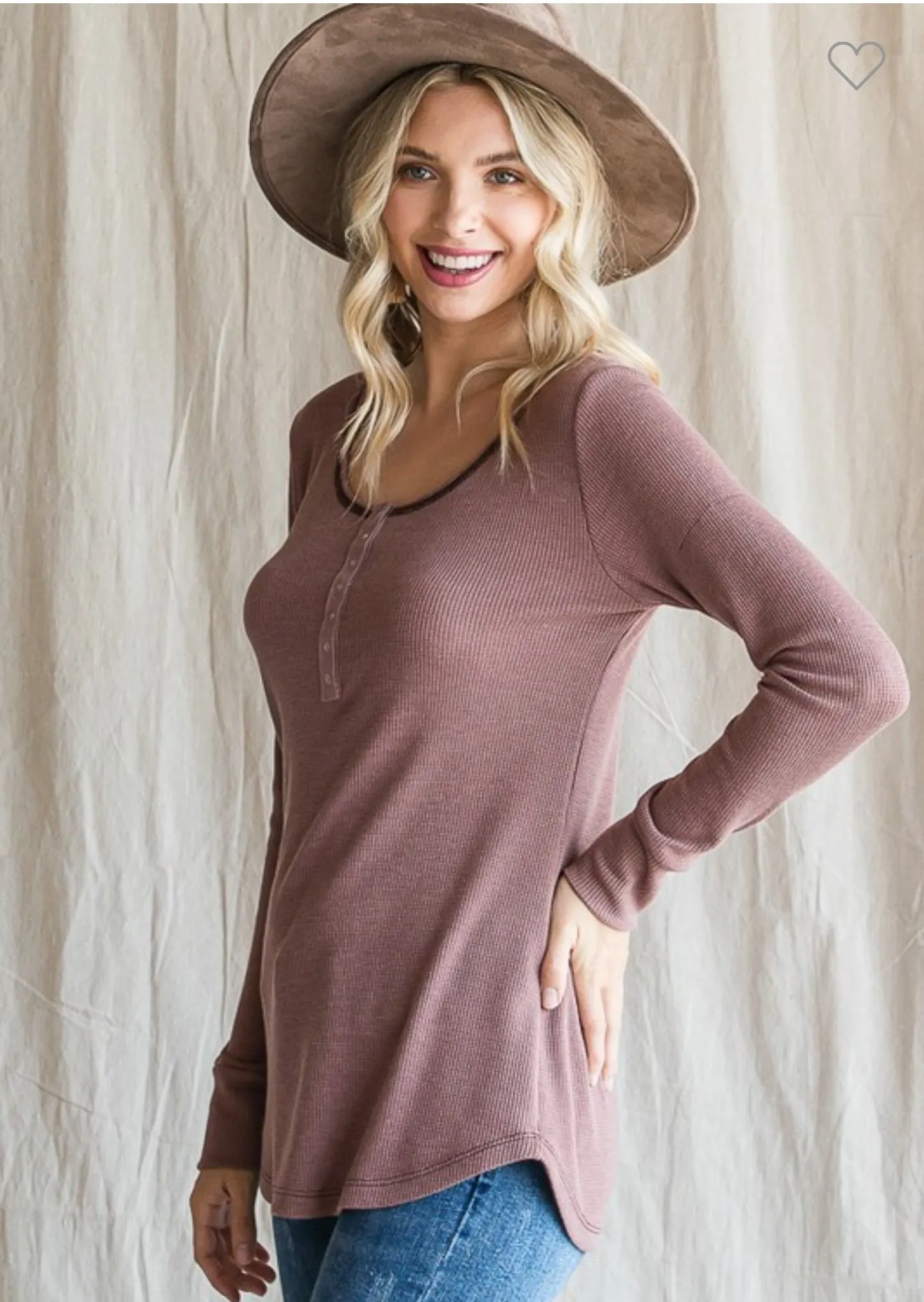 Long Sleeve Thermal Henley Snap Front Tunic