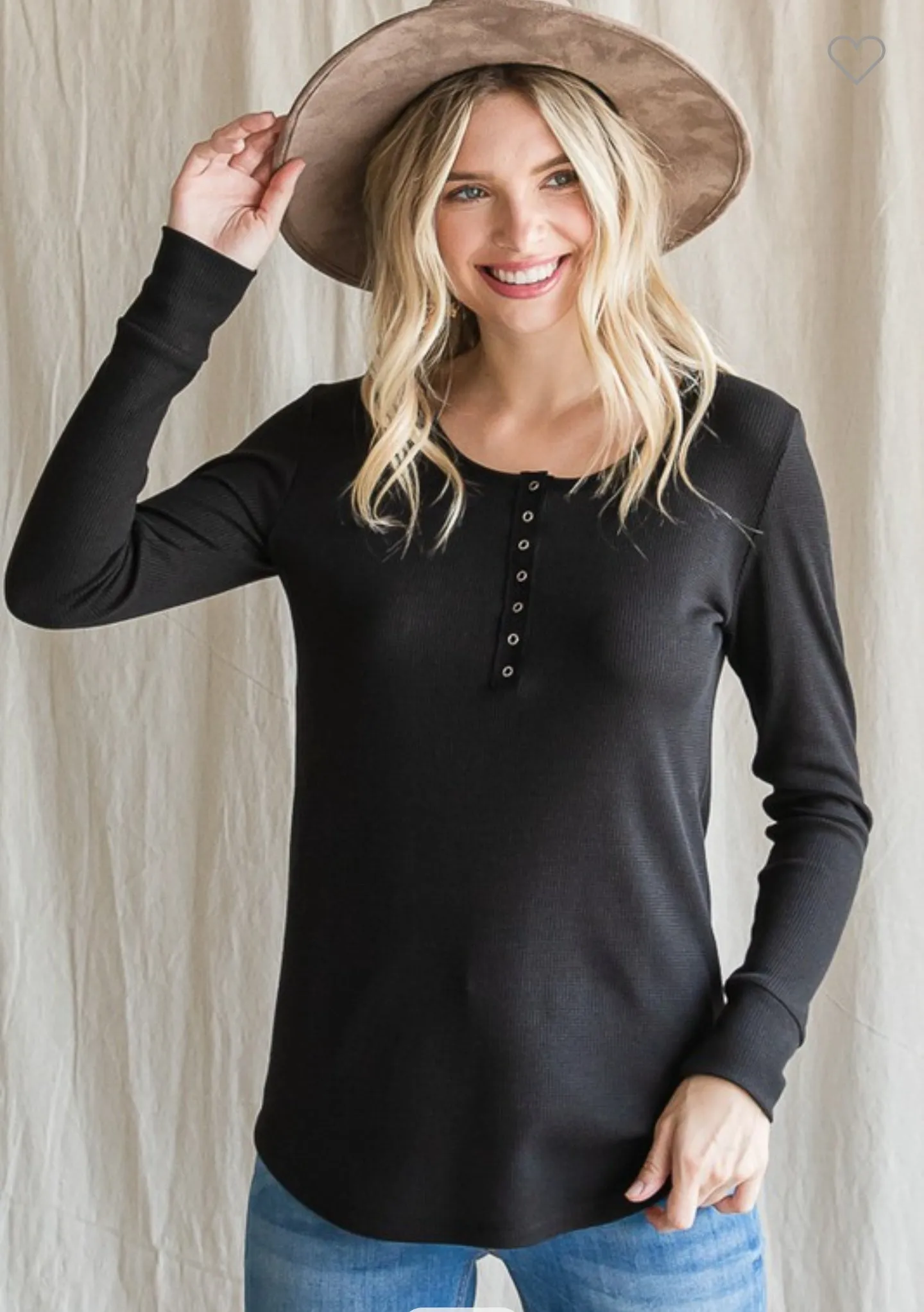 Long Sleeve Thermal Henley Snap Front Tunic