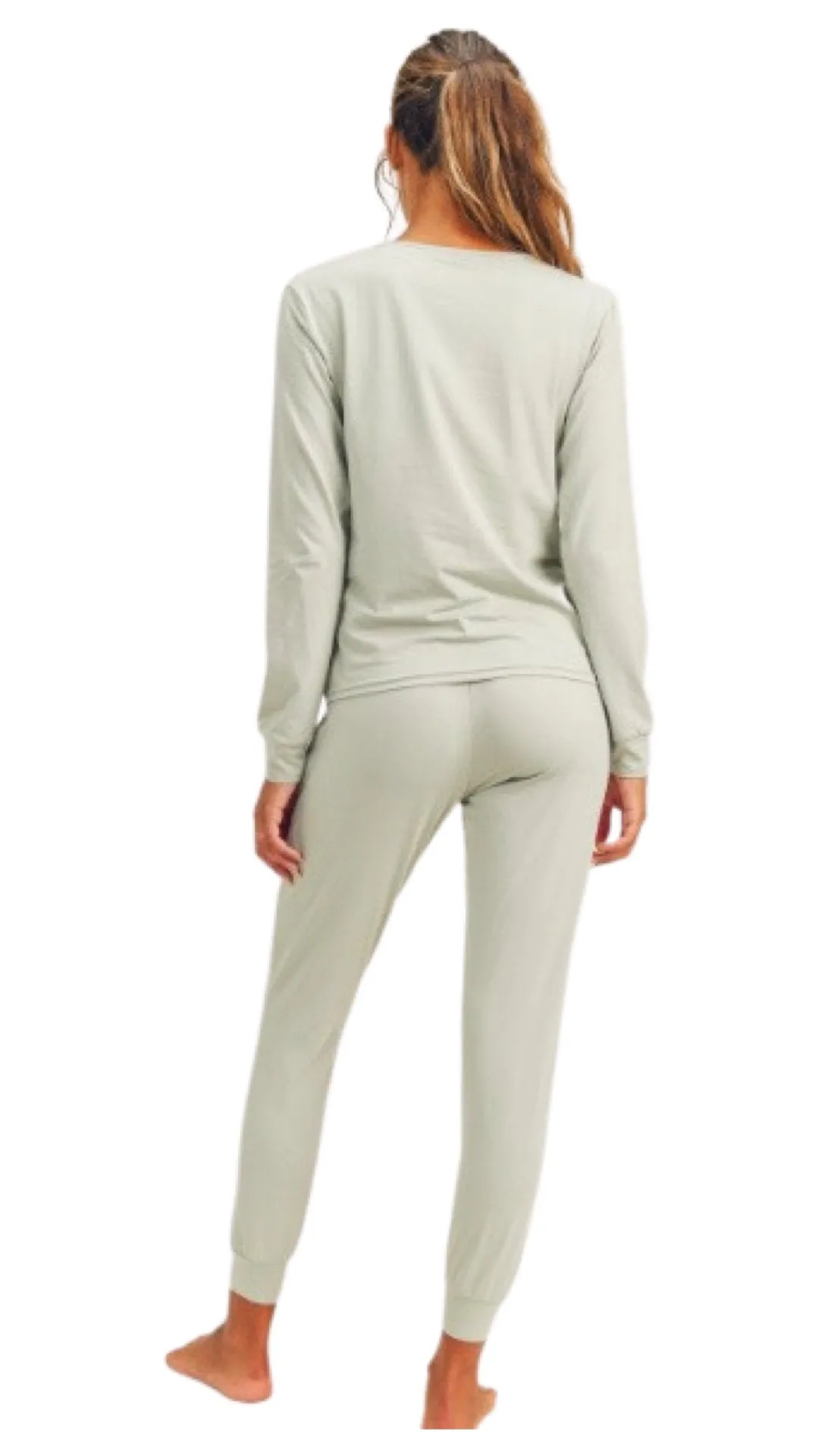 Long Sleeve Top and Lounge Pants Set Green