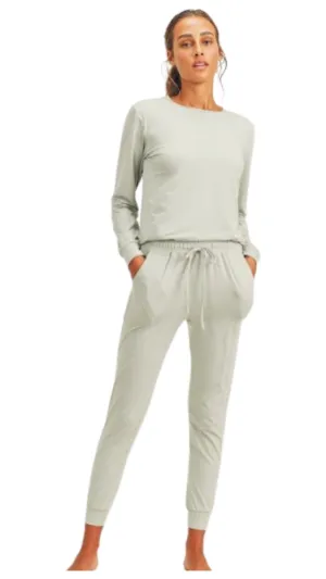 Long Sleeve Top and Lounge Pants Set Green