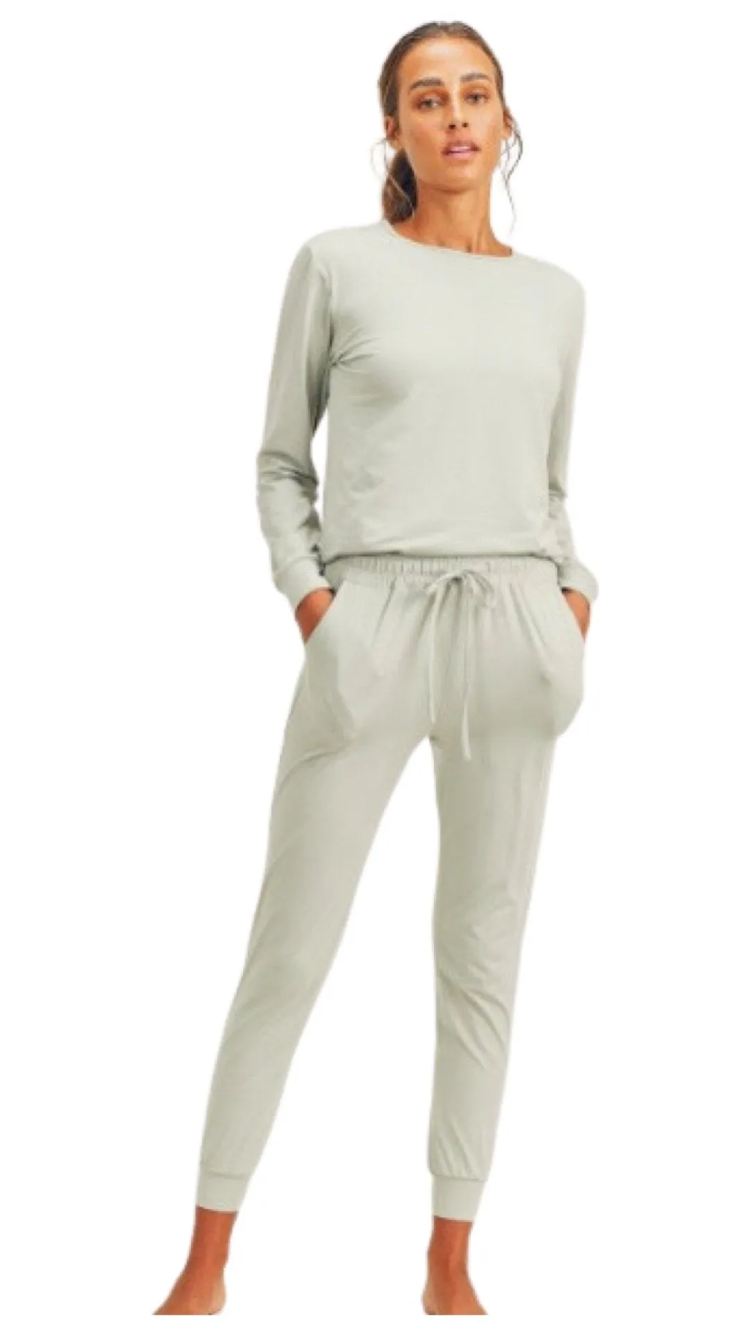 Long Sleeve Top and Lounge Pants Set Green