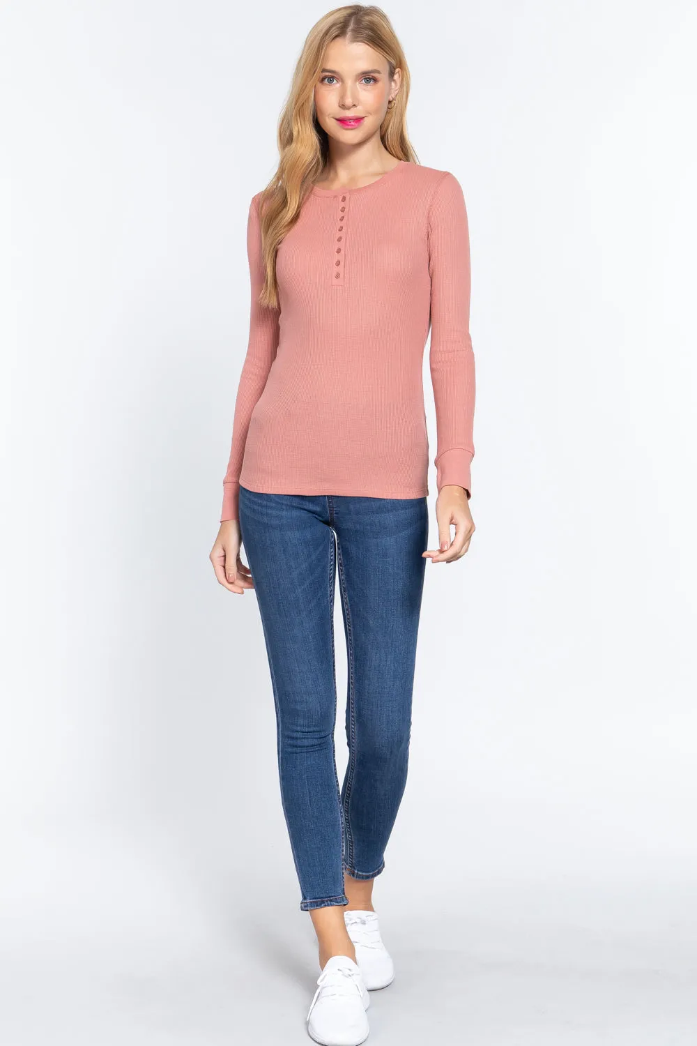 Long Slv Henley Thermal Top