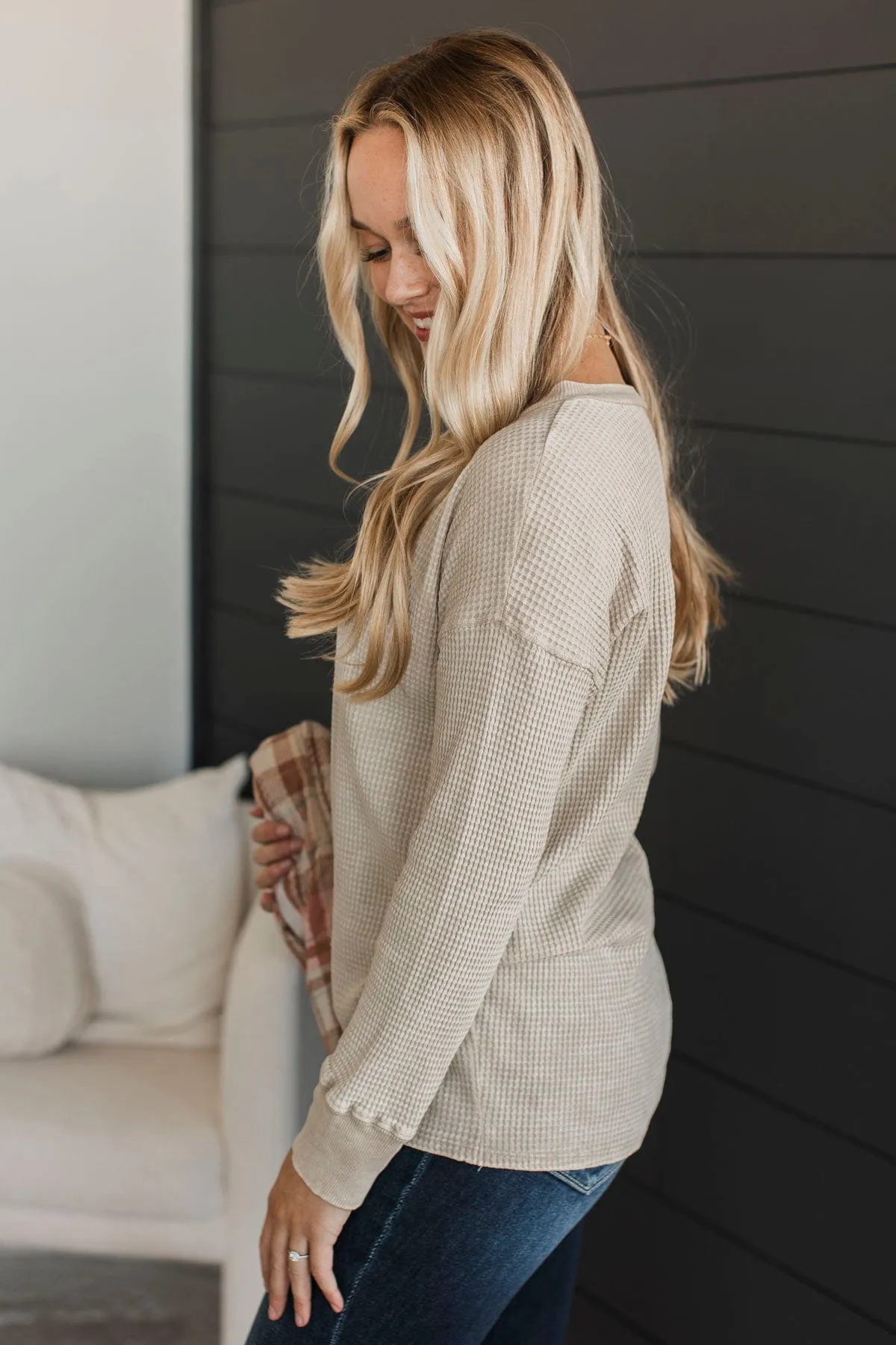Look To Tomorrow Waffle Top- Light Beige