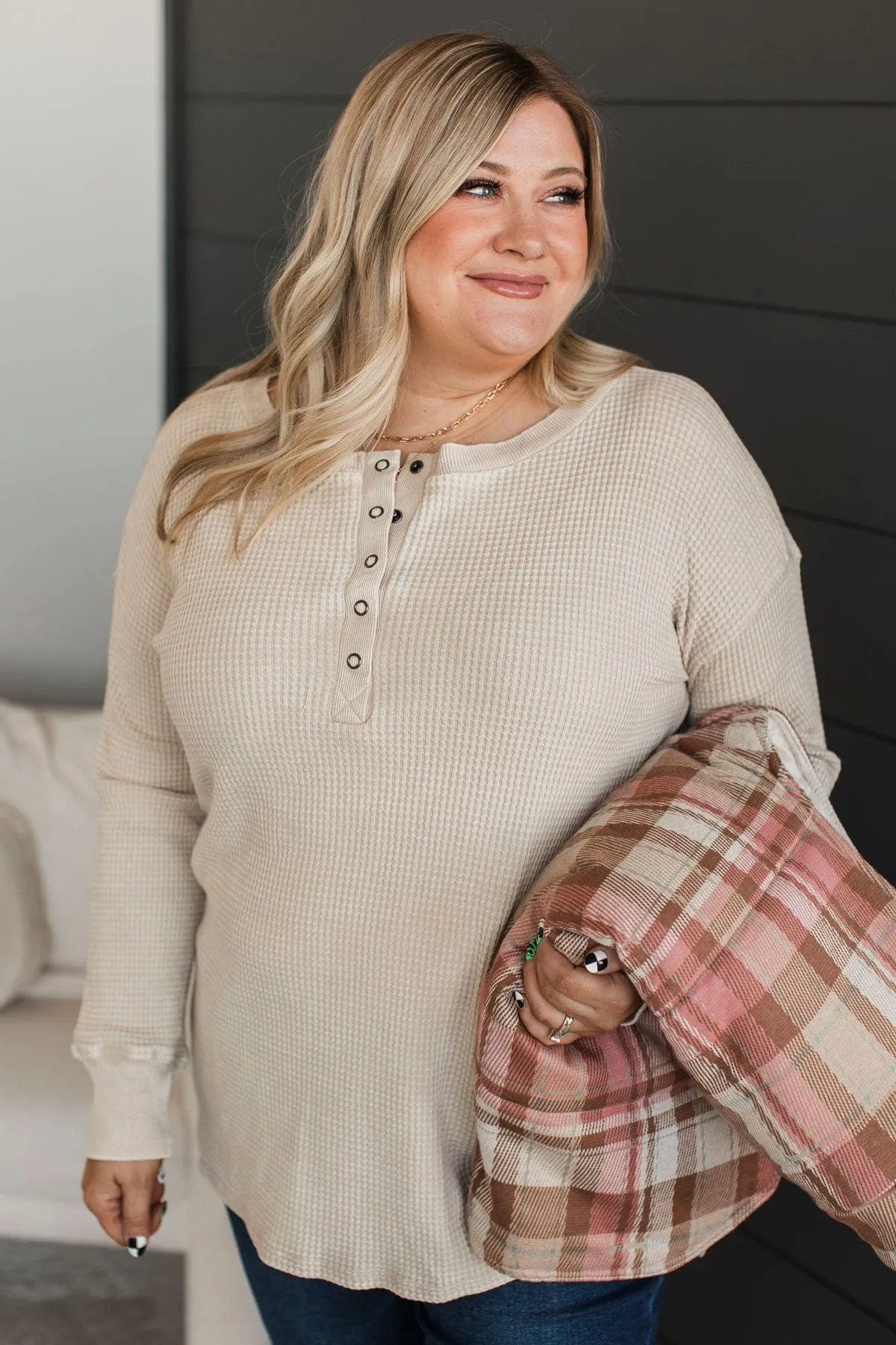 Look To Tomorrow Waffle Top- Light Beige