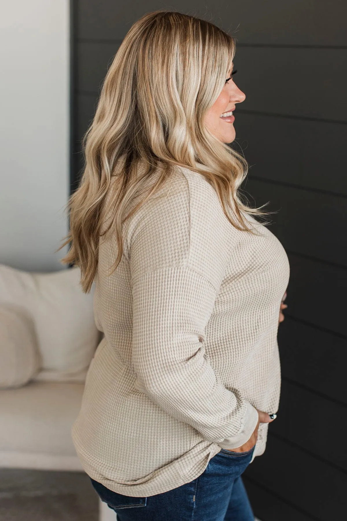 Look To Tomorrow Waffle Top- Light Beige