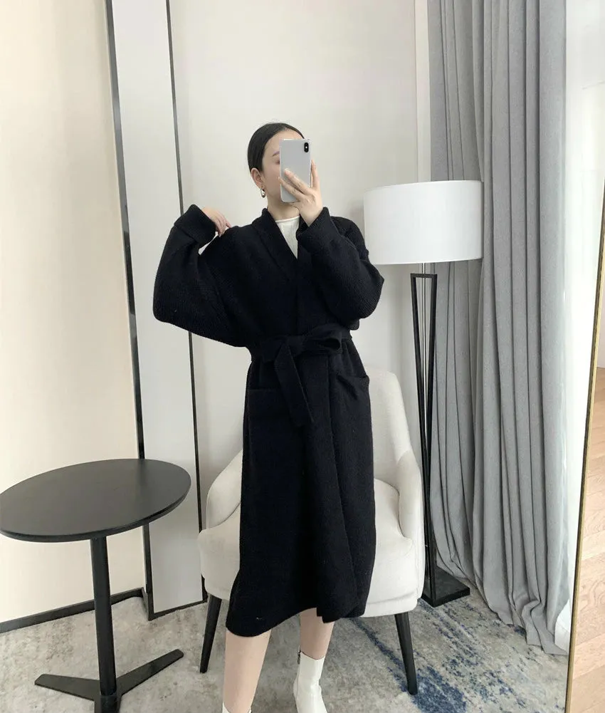 Loose Thick Belted Long Cardigan Coat