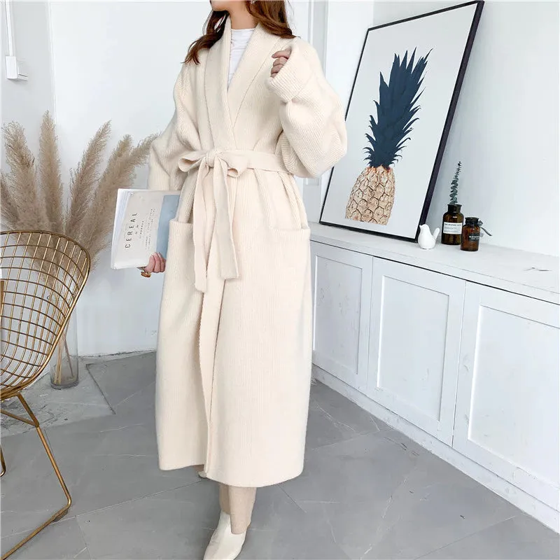 Loose Thick Belted Long Cardigan Coat