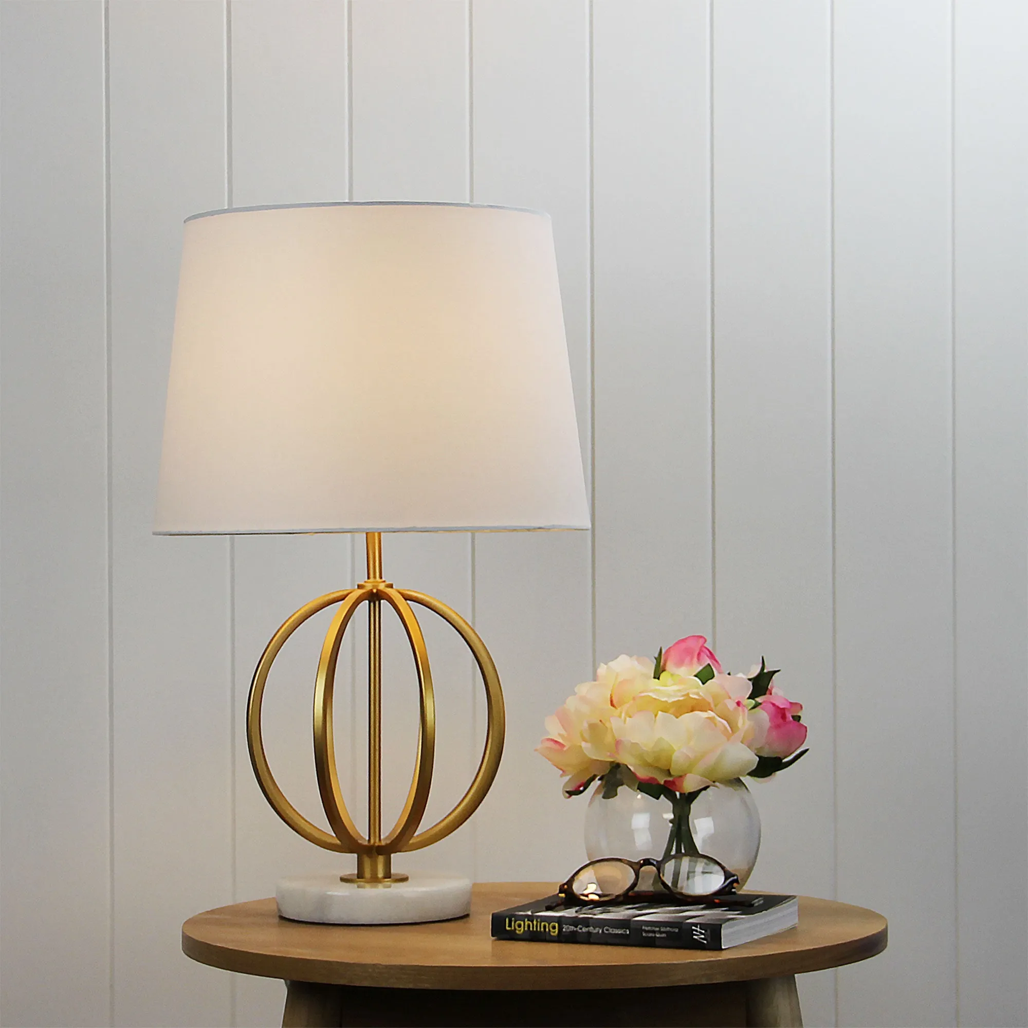 LOXTON Gold painted metal/ marble table lamp