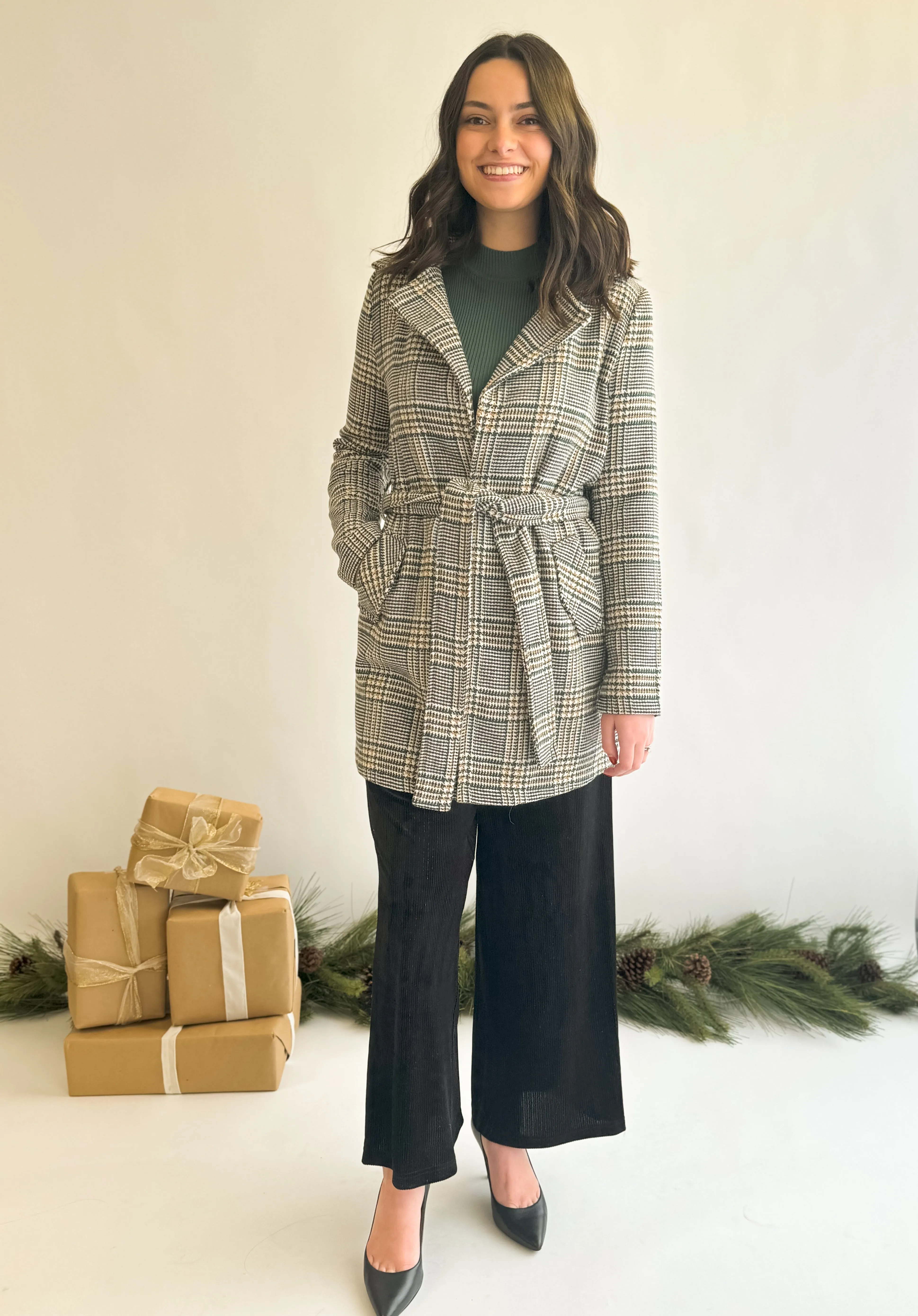 Luxe Plaid Belted Coat