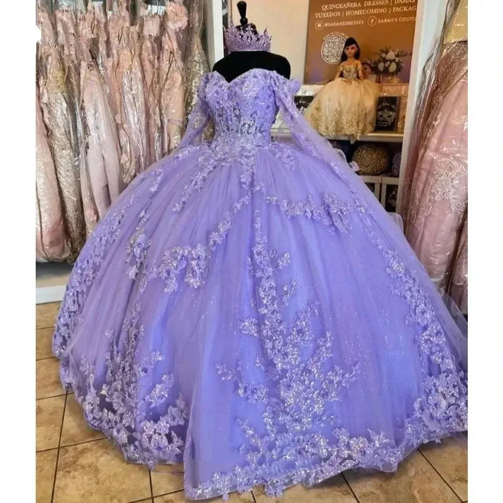 Luxury Glittering Lavender Quinceanera Dresses Birthday Party Prom Princess Ball Gown Vestidos De 15 Anos Corset