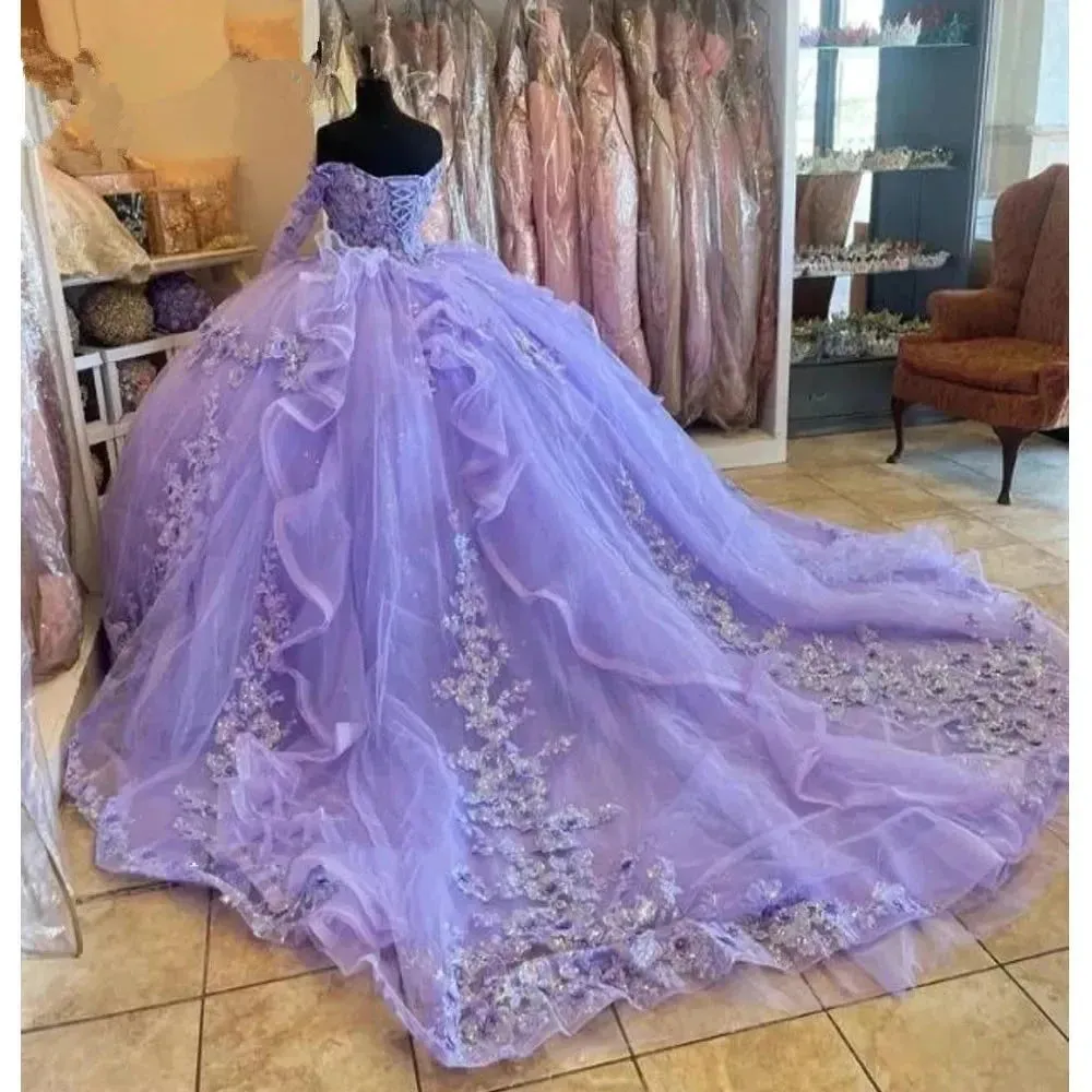 Luxury Glittering Lavender Quinceanera Dresses Birthday Party Prom Princess Ball Gown Vestidos De 15 Anos Corset