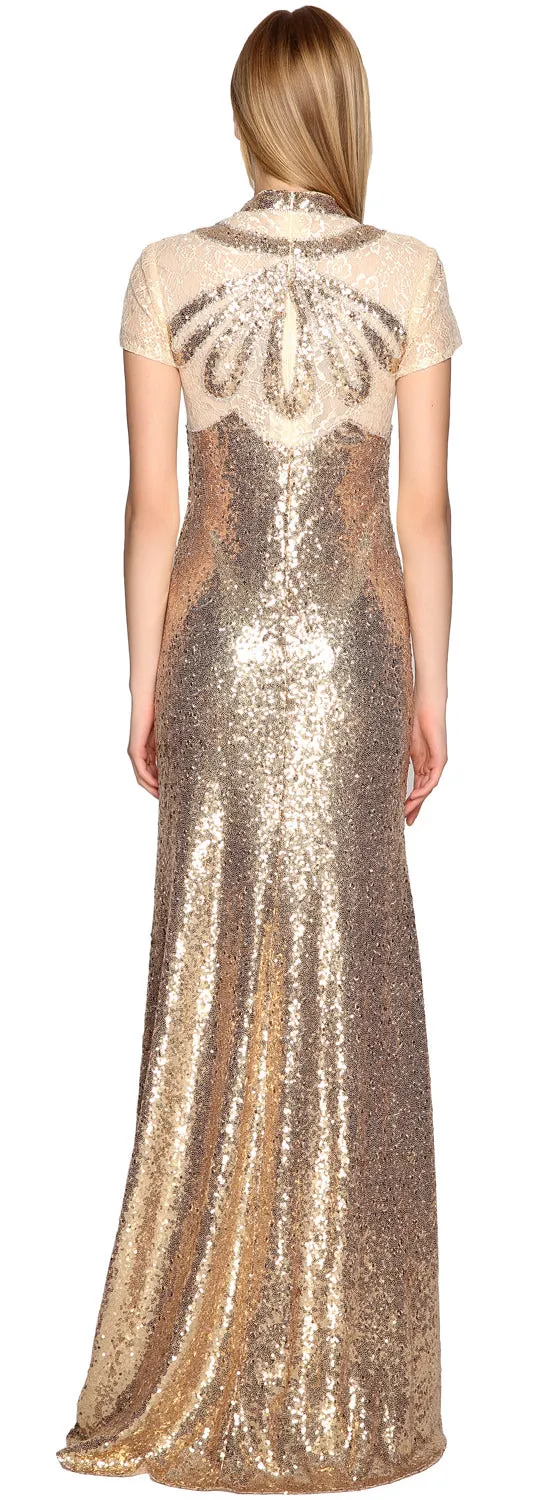 MACloth Women Prom Party Dresses Mermaid High Neck Cap Sleeves Evening Gown