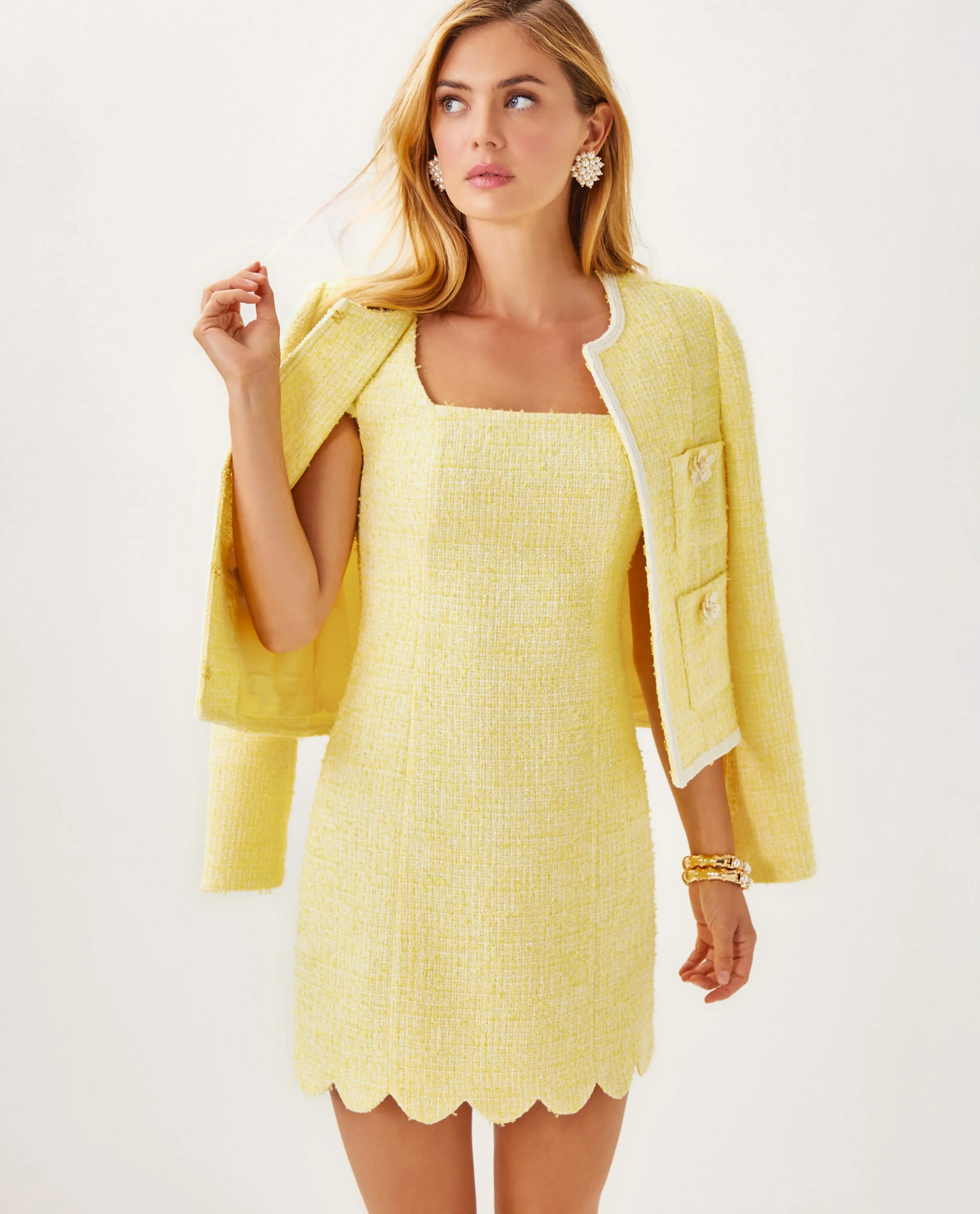 Maisley Boucle Shift Dress - Finch Yellow Chic Chick Boucle