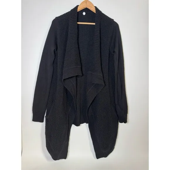 Margaret O’Leary Wool Tunic Cardigan Small Black Knit Lagenlook Minimalist Boho