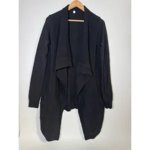 Margaret O’Leary Wool Tunic Cardigan Small Black Knit Lagenlook Minimalist Boho